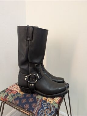Black Leather Harness Boots